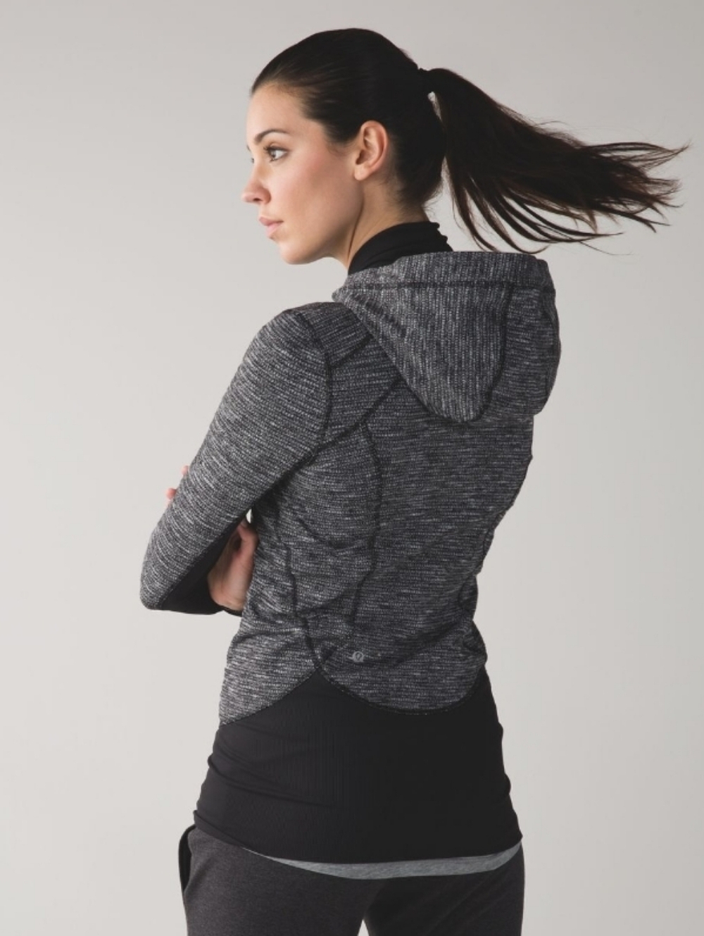 Lululemon Daily Practice Jacket. Coco Pique Black White. Hood. Grey, Black. 4 US